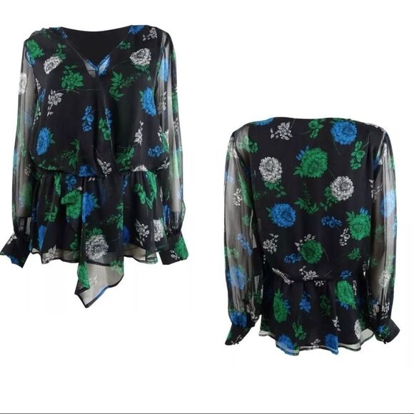 Vince Camuto- Floral-Print Cinched-Waist Top - Picture 2 of 9